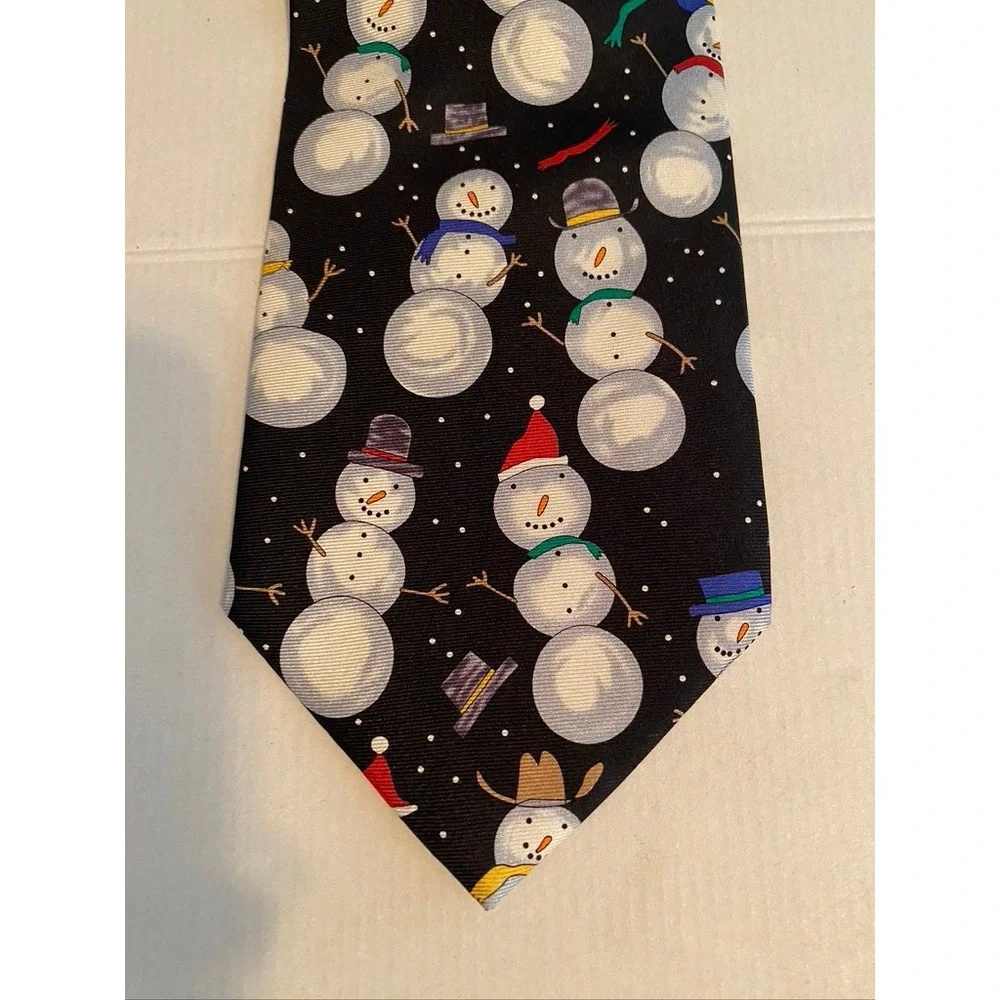 Save the Children Silk Tie Snowman Heaven Christmas Holiday Black Necktie